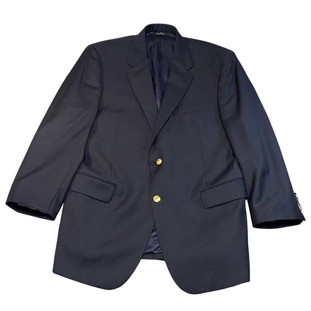 Jos. A. Bank Signature Collection Mens 44R Black 100% Wool Blazer Gold Button